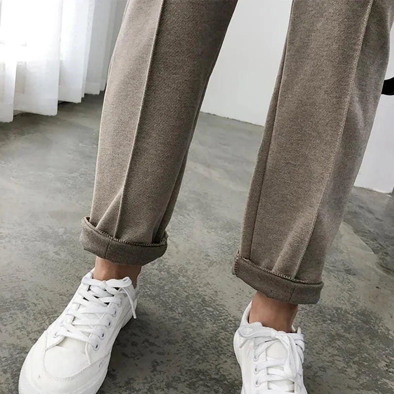 New Simple Warm Pants Women Casual Elastic Waist Pant Autumn Winter Thicken OL Wool Female Pants Loose Lady Trousers Capris
