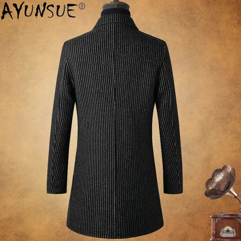 AYUNSUE Double-sided 80% Wool Jacket Men's Mid Length Autumn Winter Striped Suit Jackets Wool Trench Coat Men's Clothing Abrigos