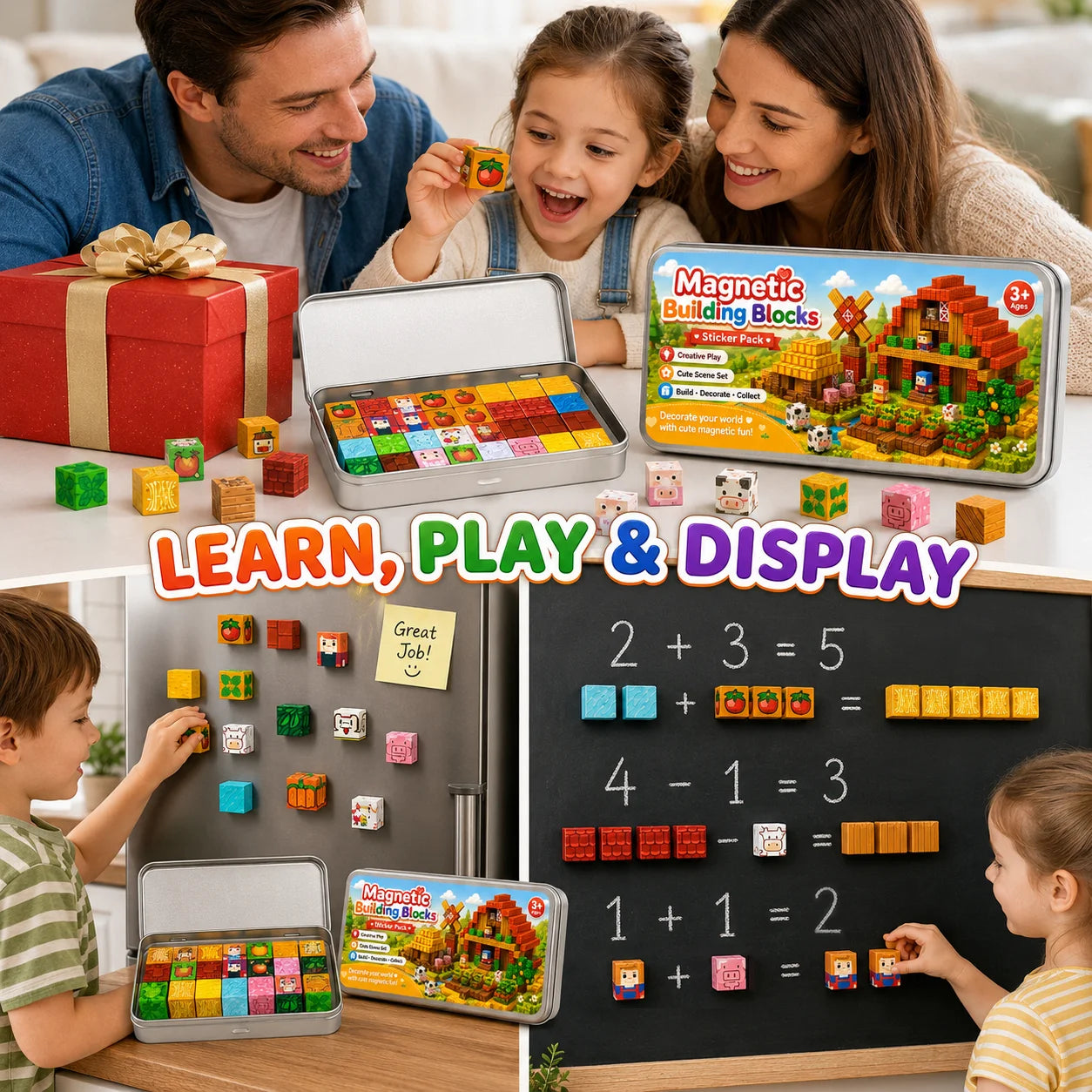 Magnetic Building Blocks Magnet World Magnetic Farm Style Tin Box Construction Brick Cube STEM Boy Girl Children Toy Set Gift