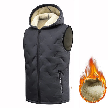 EU Size Men's Hooded Vest Thermal Padded Winter Jacket Fleece Lined Waistcoat Autumn Warm Quilted Jacket Black Grey Puffer Vest