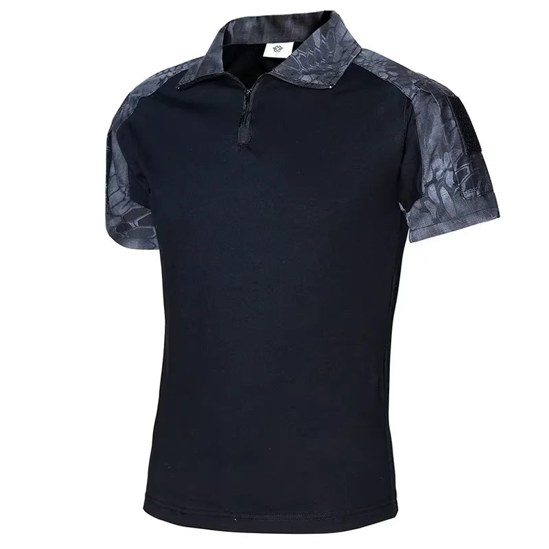 Camo Tactical Shirt Short Sleeve Quick Dry Combat T-Shirt Men's Camouflage Military Army T Shirt Outdoor Hunting Hiking Polo