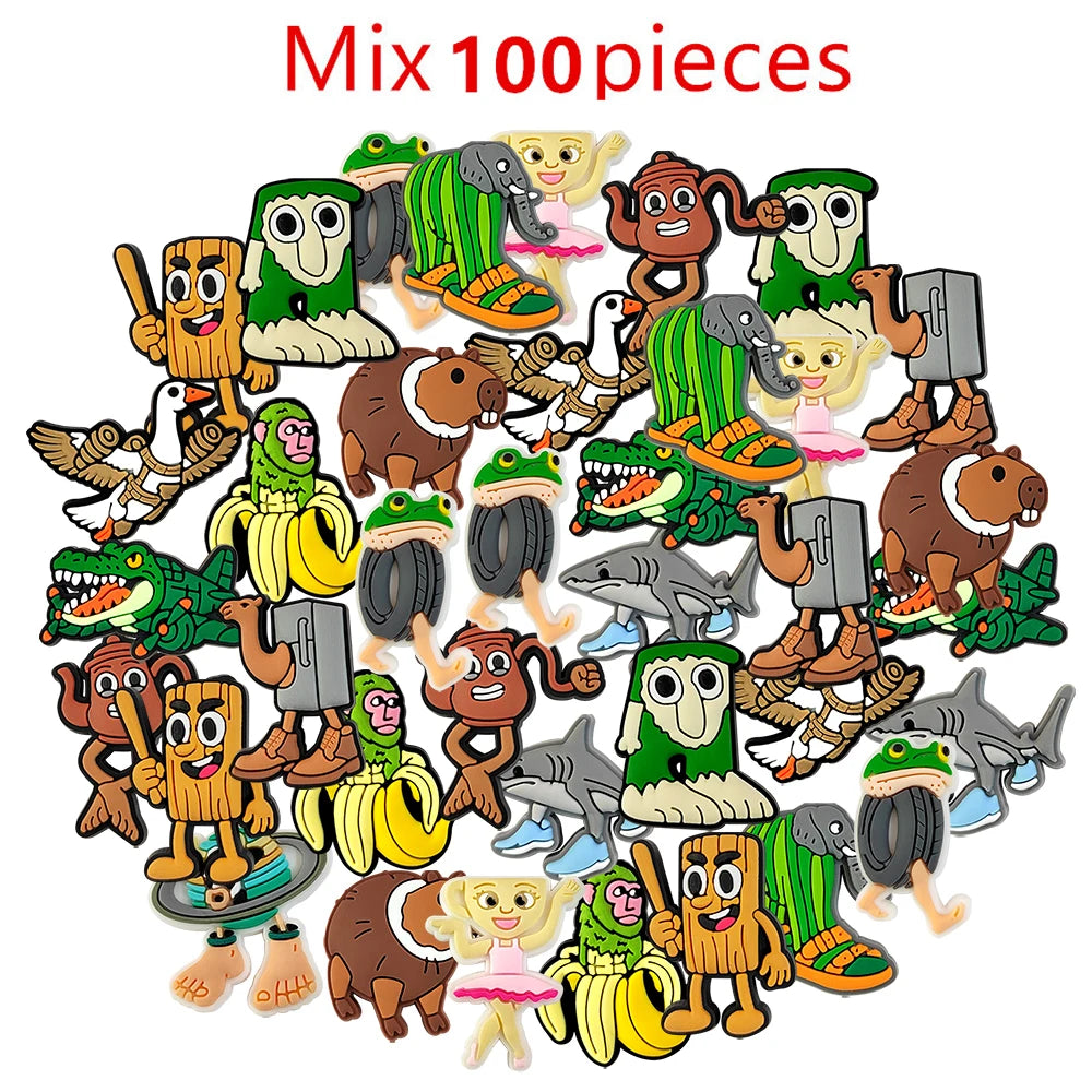 13/50pcs Italian Brainrot Funny Animal Shoe Charms Accessories Children Shoe Decorations Fit Wristband Clogs Sandal Kids Gifts