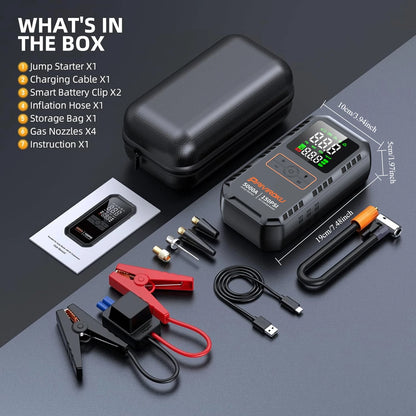 PAIVIROKU 4-IN-1 Car Jump Starter with Air Compressor 5000APeak Auto Battery Booster 150PSI Air Pump Power Bank Tire Inflator