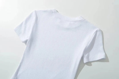 Summer Short Sleeve O-neck Knitted Bodysuits Women Stretchable Slim Basic Solid Color Tops