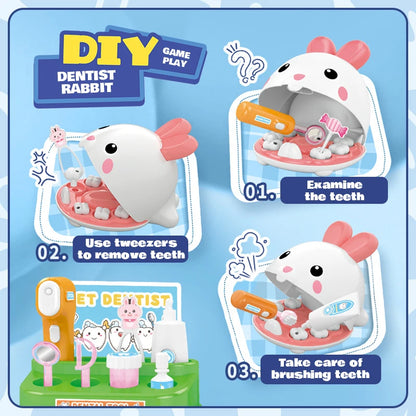Rabbit Cosplay Medical Tools Kit Dentist with Light Pretend Play Tool Set Toys Kids Preschool Education Toy Children's Day Gifts
