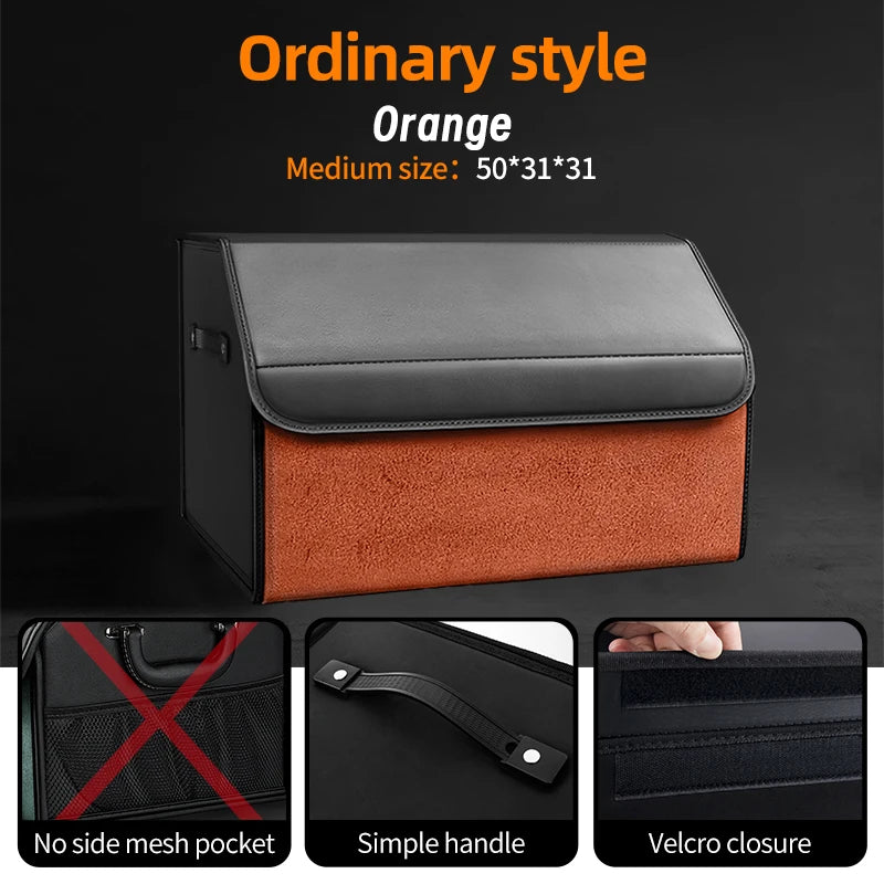 Car Suede Trunk Organizer Large Capacity Leather Foldable Storage Box Portable Multifunctional Tool Organizer Car Accessories