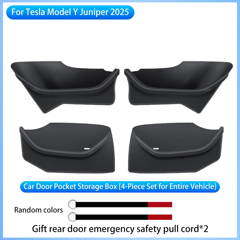For Tesla Model Y Juniper 2025+ Door Side Storage Box Fully Covered Door Storage Tray TPE Front And Rear Door Side Storage Boxes