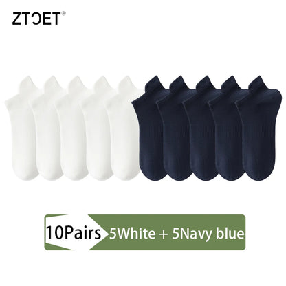 10Pairs Men Combed Cotton Socks Mesh Antibacterial Breathable Fashion Black High Quality Man Sock New For Male Size EU38-45
