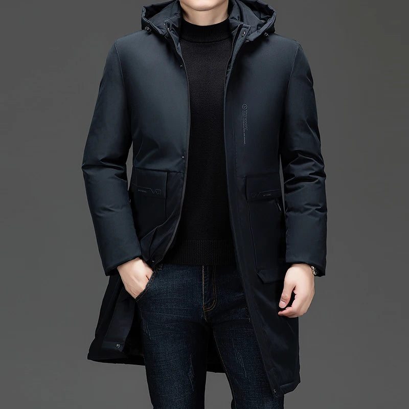 High End Long Thicken Winter New Brand Casual Fashion Hooded Parka Jacket Heavy Windbreaker Outdoor Windproof Coats Outerwear