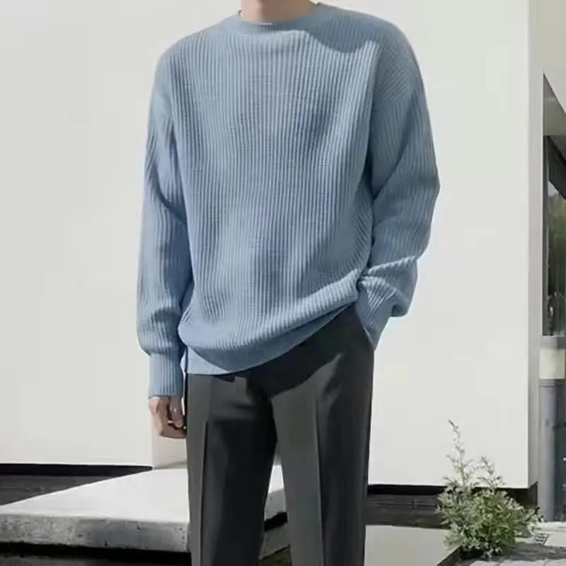 Autumn and winter loose shoulder sweater for young men Japanese retro pineapple needle jacquard lazy round neck knit sweater