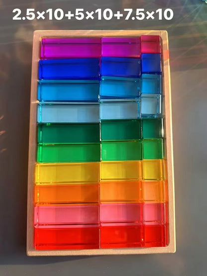 New Kids Acrylic Sparkling 6 sides 3D Gems Wooden Blocks Toy Rainbow Lucite Crystal Steps Building Play Birthday Gift