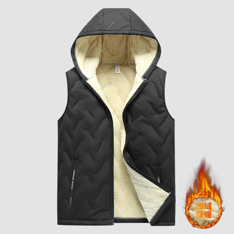 Men's autumn and winter two-piece thickened fleece hoodie vest, comfortable and warm, suitable for daily life, shopping, travel