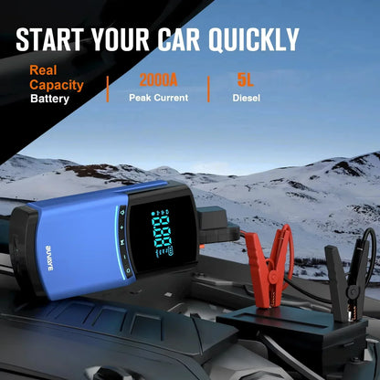 BUVAYE Car Jump Starter 150PSI Air Pump 2000A Jump Starter Car Battery Starter Jumper Car Starter Tire Compressor Powerbank
