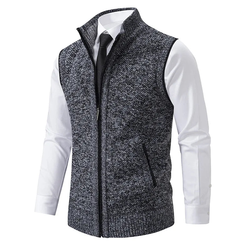 Men's Winter Autumn Sweater Vest Knitted Sleeveless Cardigan Stand Collar Zipper Sweatercoat Warm Simple Style Male Knitwear