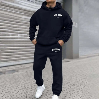 Amazon Cross-Border Hot Selling New Arrival Men's and Women's Streetwear Trendy Fleece Hooded Print Sweatshirt Set Bestseller