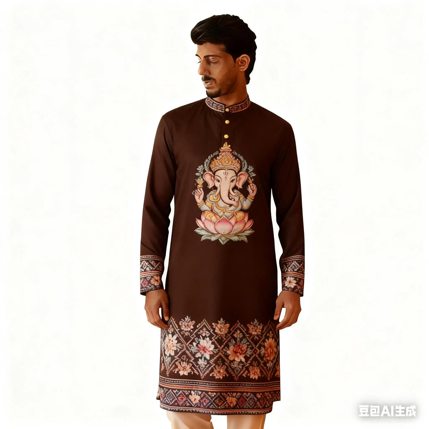 National Style Men Digital Printed Kurta Vardha Regular Mandarin Long Suitable Musulmans Homme Traje Arabe Hombre