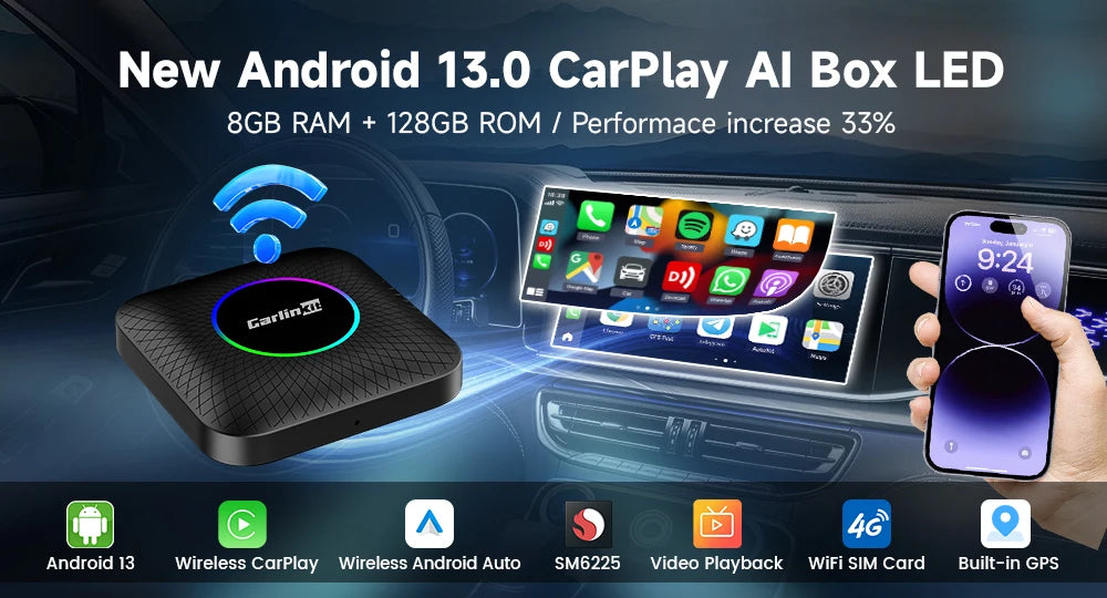 2026 CarlinKit Smart CarPlay Ai Box Android 13 Support Netflix YouTube Split Screen Wireless Android Auto & CarPlay Smart TV Box