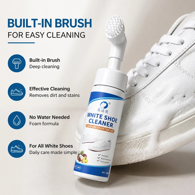 White Shoe Foam Cleaner with Brush Head – No-Water, No-Rinse, Removes Dirt, Dust & Grease from White Sneakers