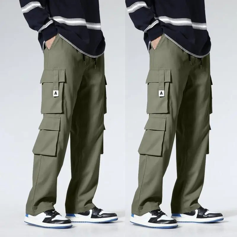 Men's Workwear Pants Straight Leg Casual Car Repair Trousers Multi-Pocket Durable Breathable Comfortable Military Green