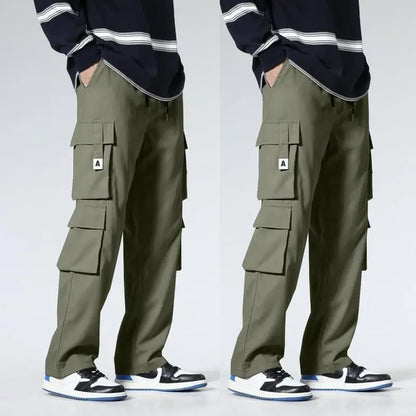 Men's Workwear Pants Straight Leg Casual Car Repair Trousers Multi-Pocket Durable Breathable Comfortable Military Green