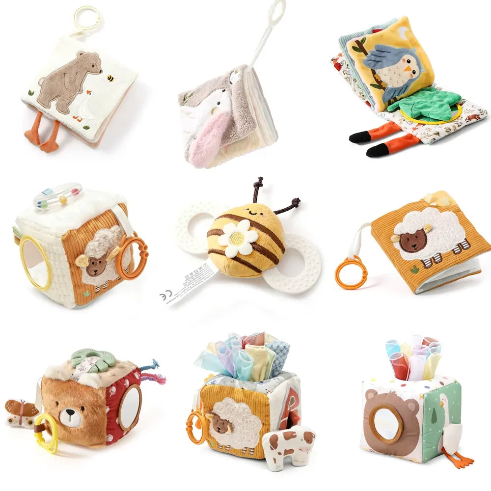 Soft Baby Tissue Box Cloth Book Security Blanket Plush Cube Crinkle Sounds Sensory Toy Mirror Fine Motor Skills 9 Styles Toys