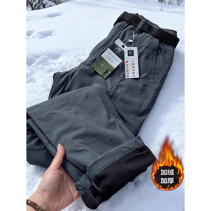 Men's Outdoor Soft  Ski Pants Fleece Lined Thickened Workwear Three-Proof Hiking Casual Trousers Winter Outdoor Gear