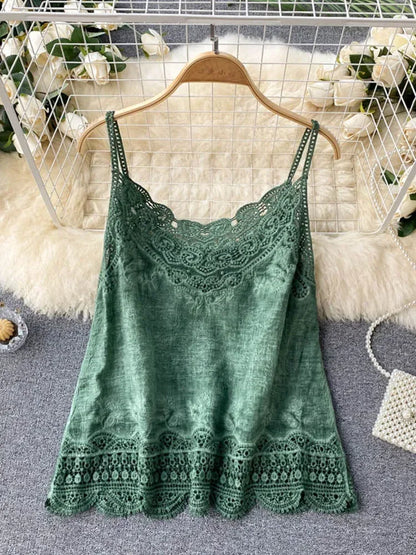Summer New Retro Bohemian Embroidery Lace V-neck Age Reduction Cotton Camisole Female Sweet Blouse Women KK520
