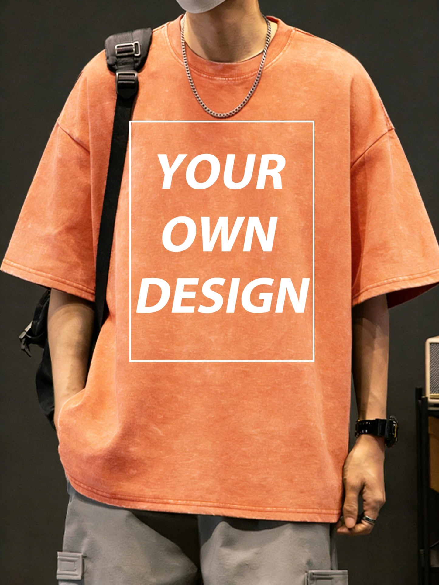 Mens Summer Personalized Pattern Custom Cotton Retro T-Shirts Korean Street Trendy Short Sleeve Breathable Daily Office Team Tee