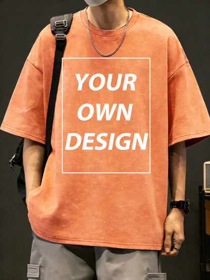 Mens Summer Personalized Pattern Custom Cotton Retro T-Shirts Korean Street Trendy Short Sleeve Breathable Daily Office Team Tee