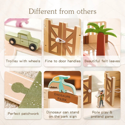 Wooden Felt Dinosaur Track Scene Toy Wooden Blocks Display Toys Baby Block Stacking Game Baby Mind Diverging Toy Room Decoration