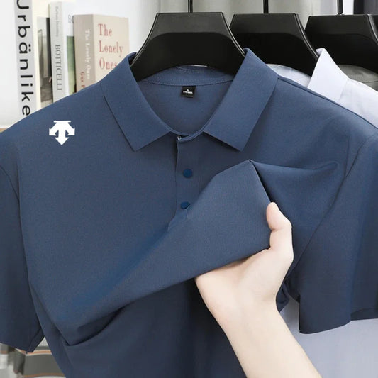 Brand Ice Silk Short sleeved Men's Printed Polo Shirt Fashion Sports Top Summer Comfortable Breathable Leisure High end T-shirt