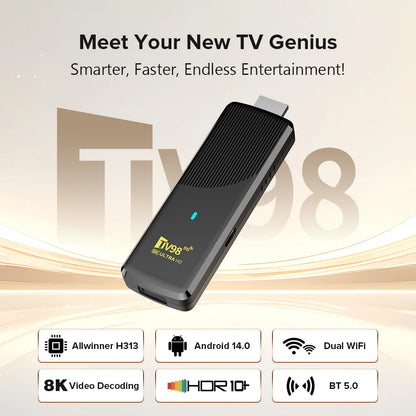 TV98 ATV X9 Smart TV Stick Android14 Allwinner H313 OTA 8GB 128GB Support 8K 4K Media Player 4G 5G Wifi6 HDR10 Voice Remote iptv