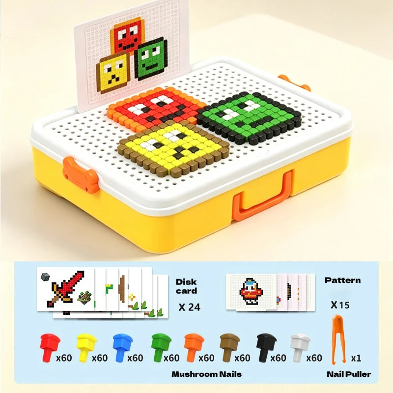 Mushroom Nail Peg Puzzle DIY Building Set, Montessori Fine Motor Educational Toy With Storage Box, Ideal Birthday Gift for Kids