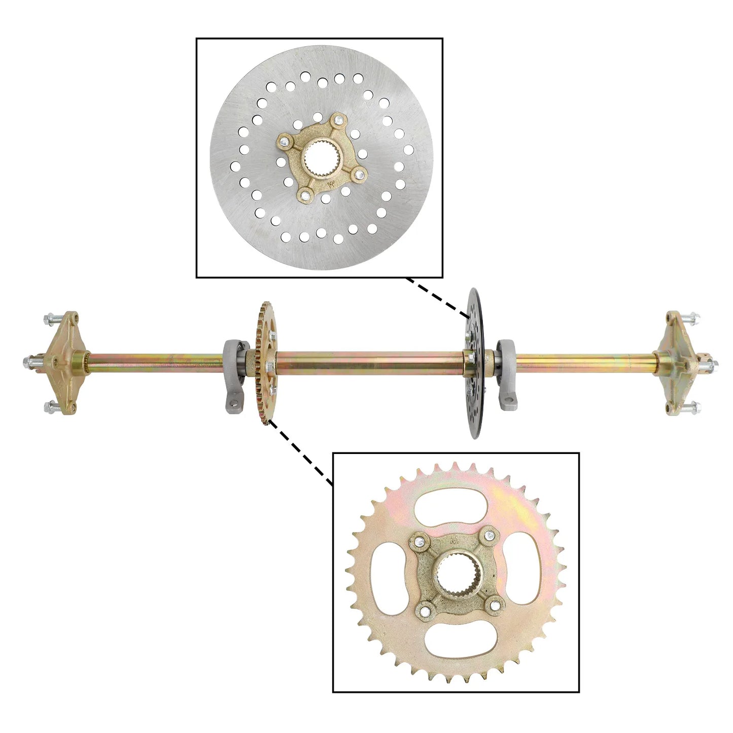 Artudatech 32" ATV Quad Go Kart Rear Live Axle Kit Sprocket Brake Wheel Hub Brake Assembly