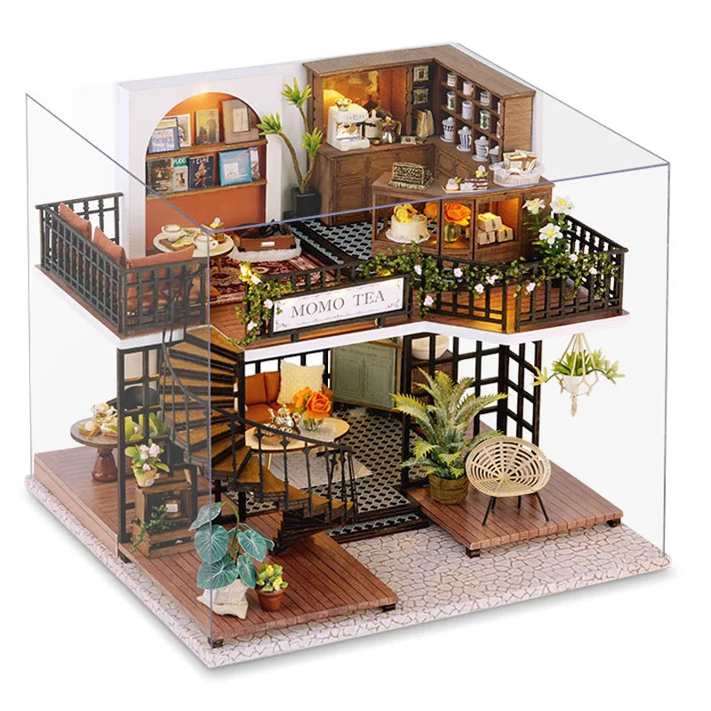 Wooden Miniature Doll House 3D Puzzle Assembly Model Building Toys Home Bedroom Decoration With Furniture LED Lights DollHouses