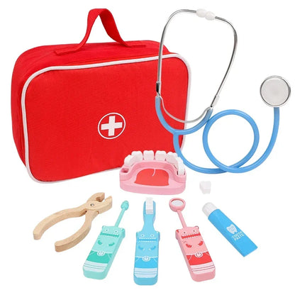 Pretend Play Doctor Toys Educational Toys for Children Kid Wooden Simulation Dentist Check Brush Teeth Medicine Set Role Playing