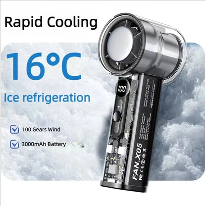 Handheld Fan Semiconductor Refrigeration High-speed Handheld Electric Fan 3000mAh USB Portable Rechargeable Outdoor Small Fan