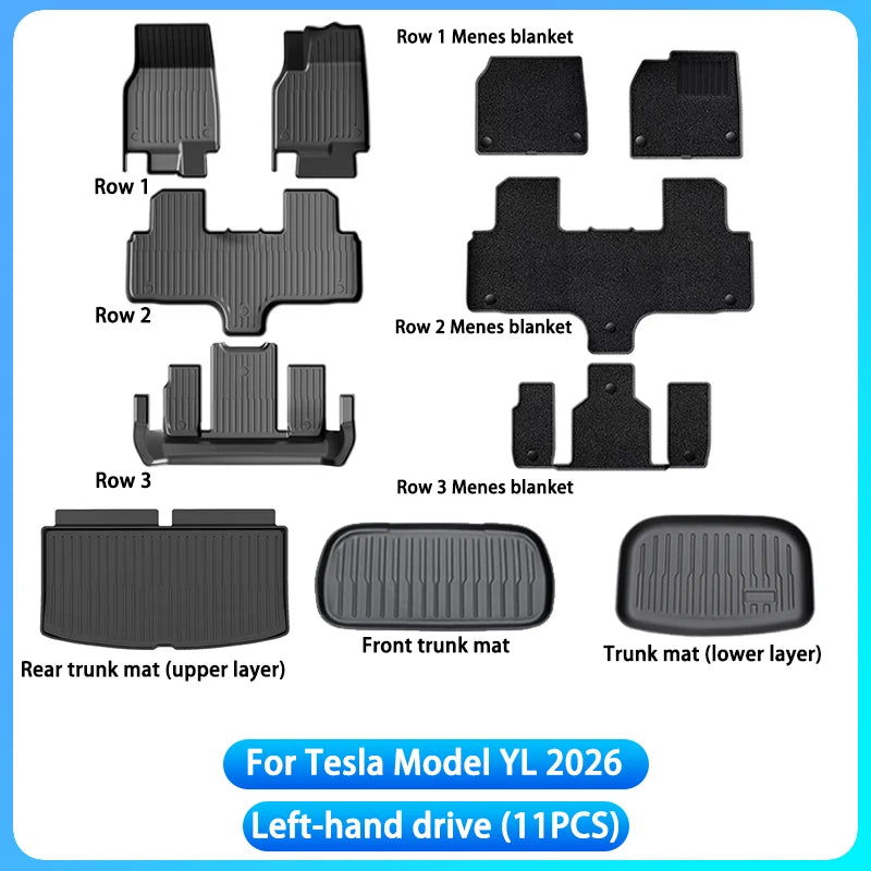 For Tesla Model YL Launch 2026+ TPE Floor Mats Waterproof Luggage Mat Wear-resistant Foot Pads Model YL Trunk Mats Foot Pads Set