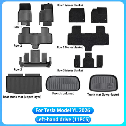 For Tesla Model YL Launch 2026+ TPE Floor Mats Waterproof Luggage Mat Wear-resistant Foot Pads Model YL Trunk Mats Foot Pads Set