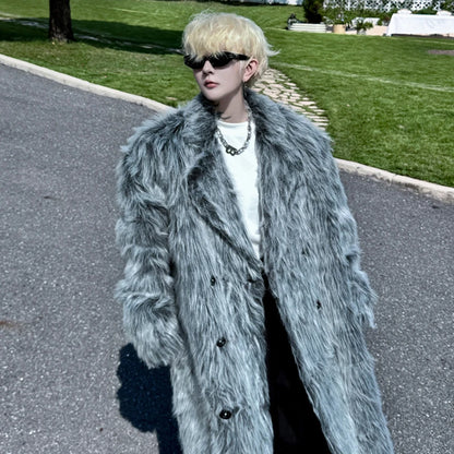 LUZHEN Winter Velvet Thickened Long Over The Knee Faux Fur Coat High-end Korean Trendy Handsome Classy Men's Outerwear LZ6697