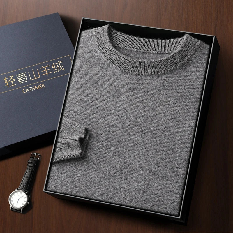 Fashion 100% Merino Wool Men's Sweater O-Neck Long Sleeve Pullover Spring Autumn Winter Basic Jumper Clothing Knitwear Tops