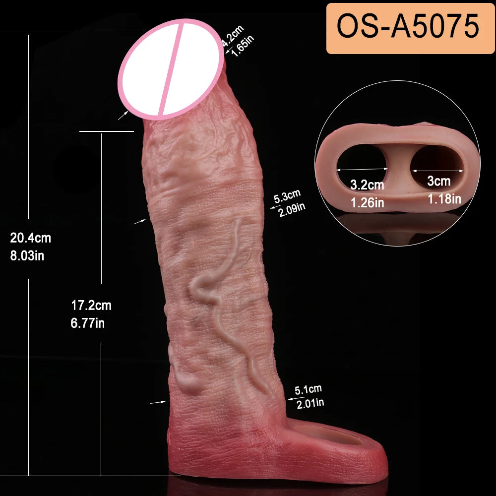 SXXY Penis Sleeve Realistic Male Penis Enlarger Extender Silicone Cock Ring Ultra Close Head Hollow Dildo Sex Toys For Adult