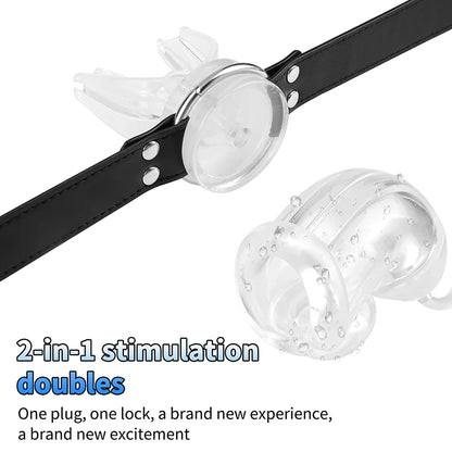 Male Chastity Cage Device with Piss Urinal Penile Sheath Flow Into The Mouth Plug BDSM Slave Sex Toys for Couples Adult Games