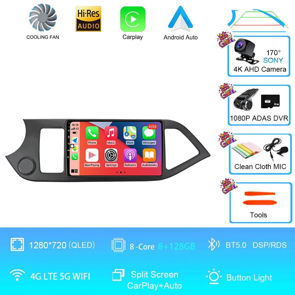 Android 16 For KIA PICANTO Morning 2011 2012 2013 2014 2015 2016 Carplay Auto Multimedia Car Radio Navigation Player WIFI+4G DSP