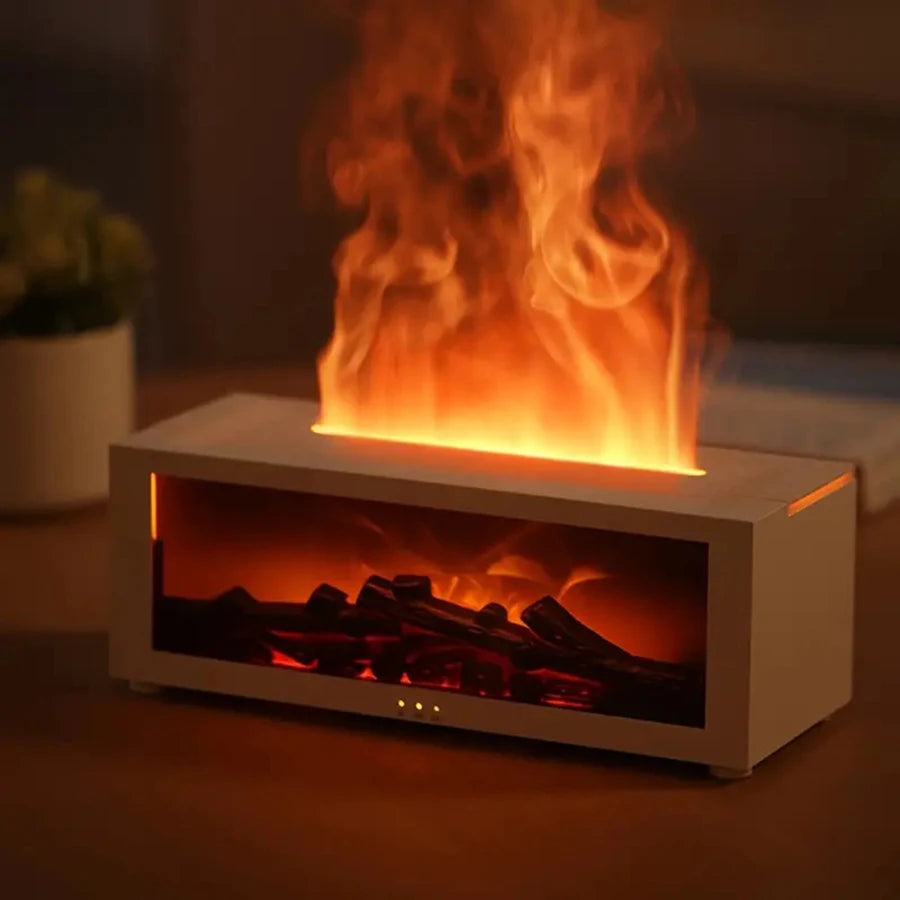 Fireplace humidifier aromatherapy diffuser, equipped with remote control color lights, automatically shuts off in case of water