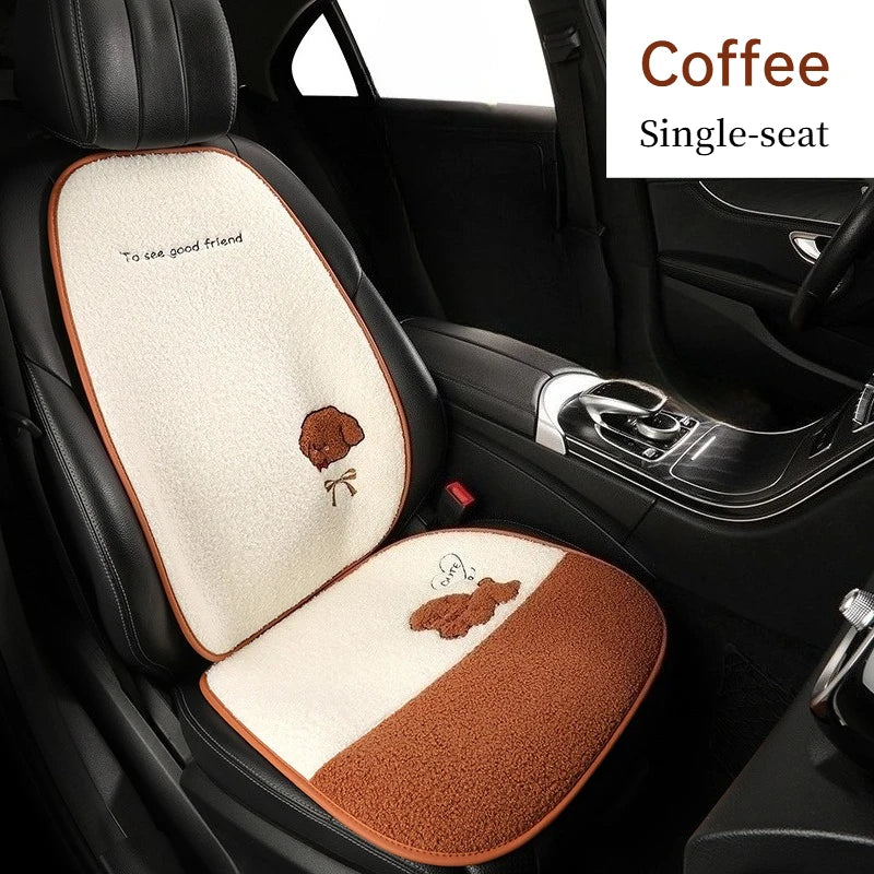 Funny Puppy Car Seat Cover 2025 New Autumn Fleece Fabric PU Leather Warm Comfortable Quick Installation Fits Most Cars
