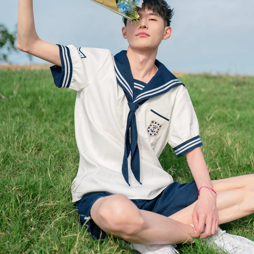 Collaboration Edition Sailor Suit Jacket Mens College Style Shirt Embroidery Japanese Style Loose Fit Long Sleeve Winter Shirt