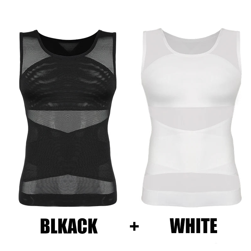 Men Compression Shirt Slimming Undershirt Body Shaper Chest Compression Tummy Control Tank Top Shapewear Underwear