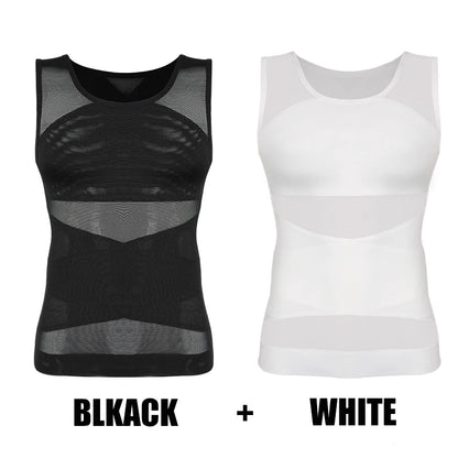 Men Compression Shirt Slimming Undershirt Body Shaper Chest Compression Tummy Control Tank Top Shapewear Underwear