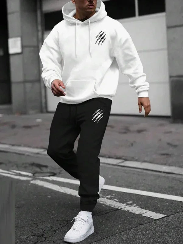 Men's and women's printed hooded sweatshirts and pants animal paw printed sportswear running autumn and winter casual fashion